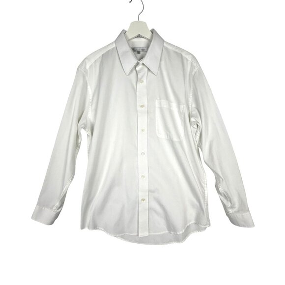 WM H Leishman Dress Shirt Mens 15.5 White Cotton Blend Long Sleeves Barrel Cuffs - Picture 2 of 10